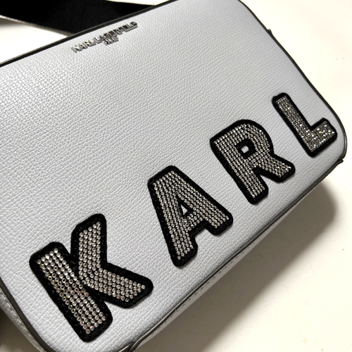 NUEVO CON ETIQUETAS $200 Original Karl Lagerfeld Bandolera Bolso para Cámara Bolsa Letras Estrás - Imagen 3 de 8