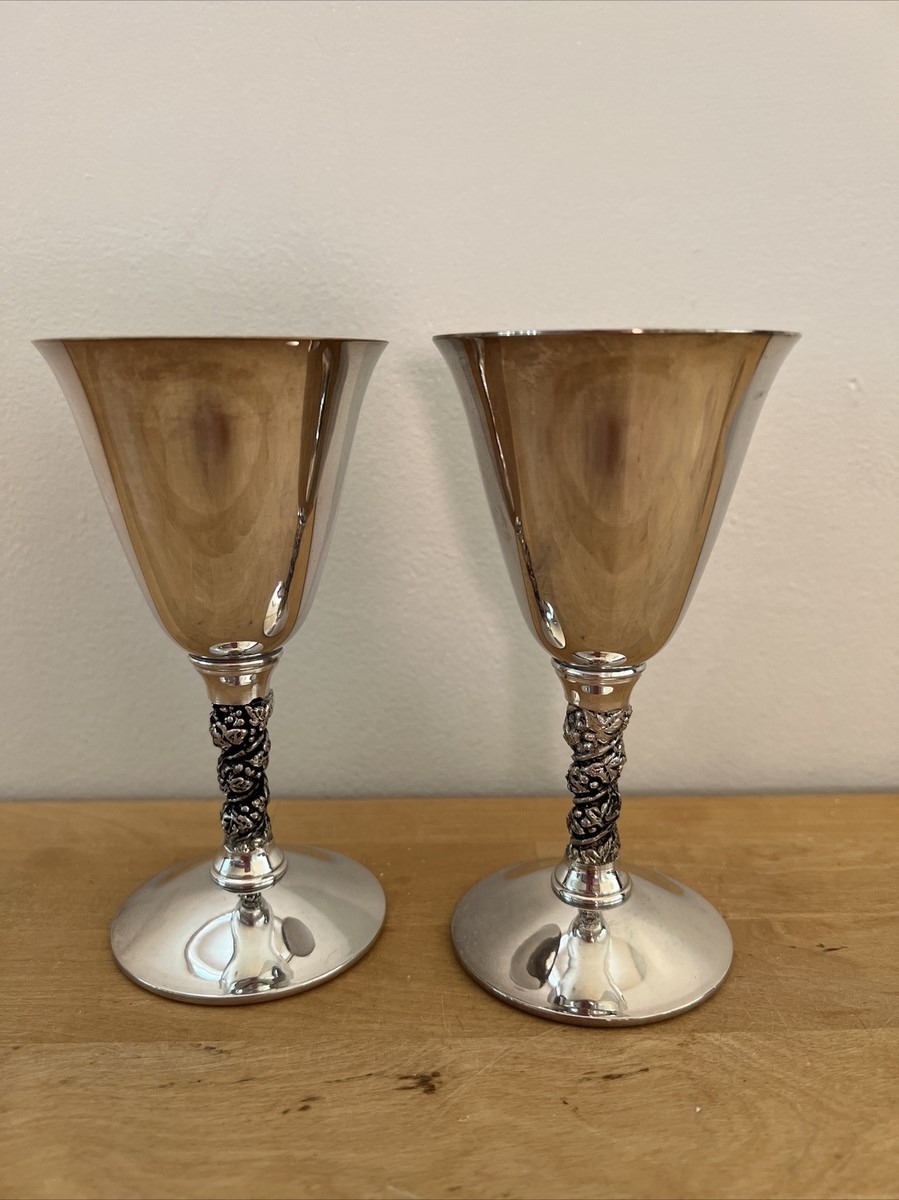 Pair of Vintage Valero EPB Wine Goblets Made in Spain Silver Plate
