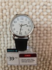 Timex TW2P75600, Men's Easy Reader Black Leather Watch, Indiglo, Date, NEW