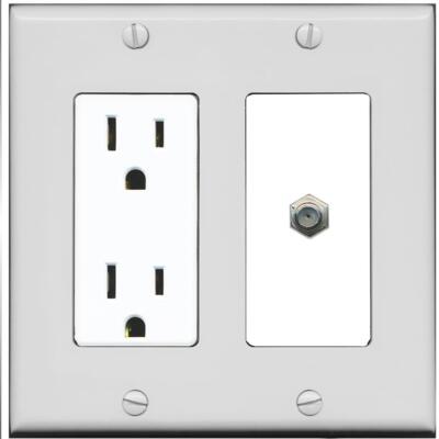 RiteAV 1 Port Coax Cable TV F-Type Wall Plate Outlet [Gray/White]