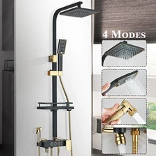 Exposed Shower Faucet System 4Functions Shower Fixtures 8" Rain Head Combo Black