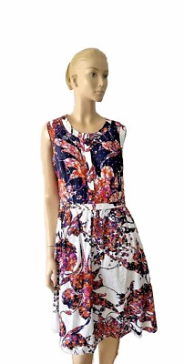 NWT ADRIANNA PAPELL FLORAL EMBROIDERED COTTON FIT -FLARE SLEEVELESS SIZE  14W | eBay