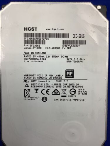 HUH728080ALE604 HGST 8TB 7.2K 6Gbps SATA 3.5in 512e HDD - Picture 5 of 6