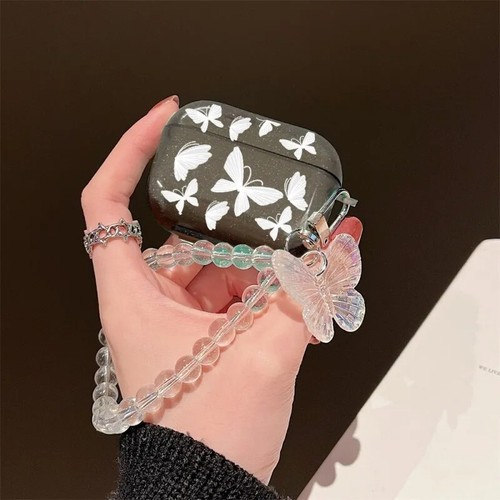 Crystal Butterfly Air pod Cases For Air pod 1 2 3 Pro With Beaded Keychain - Zdjęcie 17 z 22