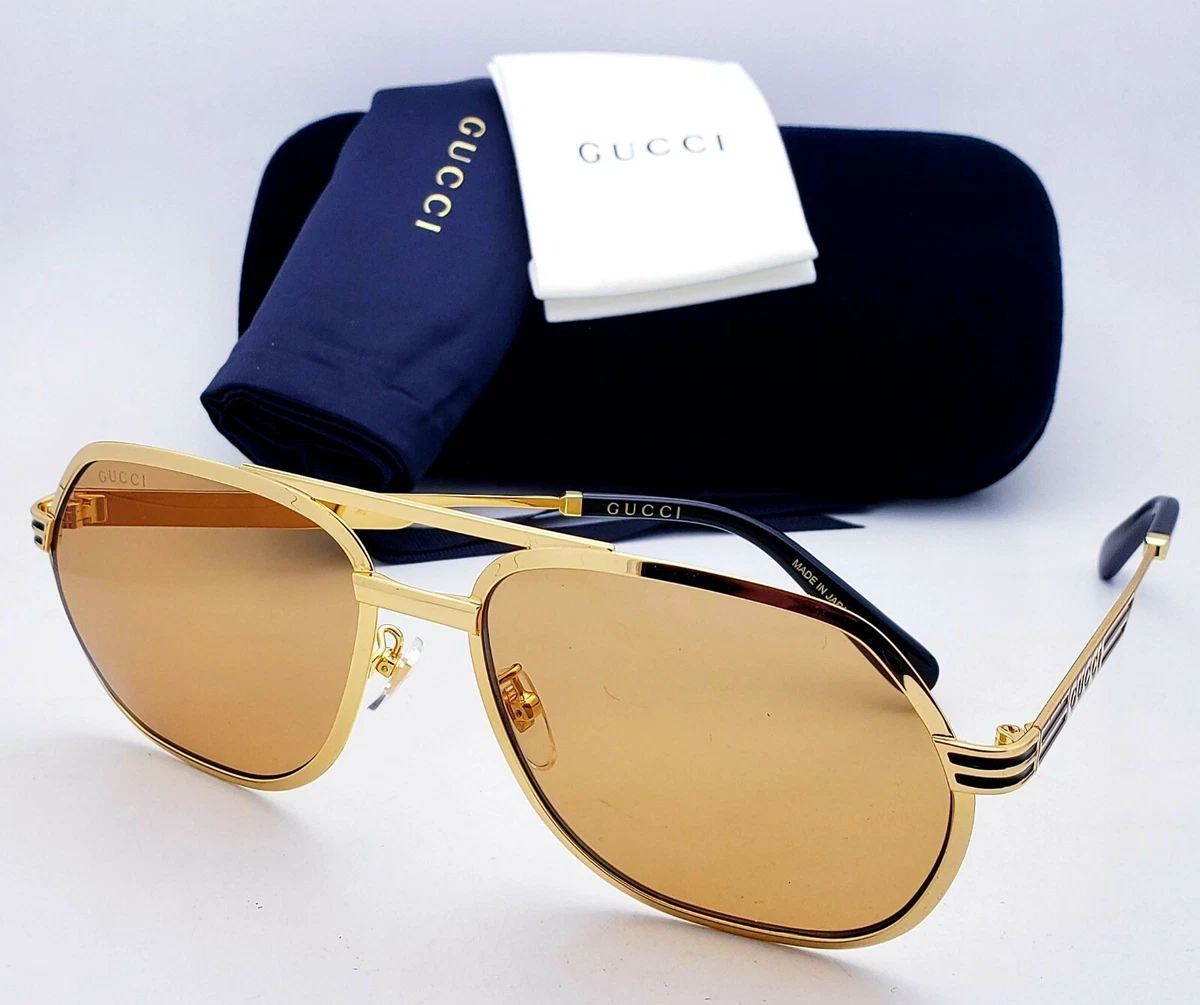 New GUCCI Aviator Sunglasses GG0981S 003 60 18 145 Gold Frames w Yellow Lenses
