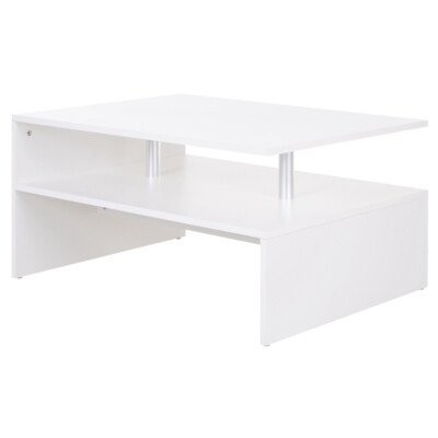 Couchtisch Ablageschrank 2 Ebenen Seite Mitte Rechteckig Modern Weiß