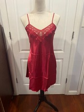 Women's Satin Nightgown Slip V Neck Red Thin  Soft Sz S 13"Lx12"W