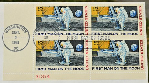 Lettera 20 Luglio 1969 4 Francobolli 10 Cent USA, First Set Foot Upon The Moon - Foto 5 di 8