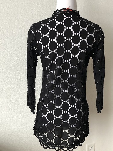 Hale Bob Cabana Tunika Top Cover Up Shirt schwarz Perlen tief V große Ösen neu ohne Etikett S - Bild 4 von 6