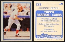 JOHNNY BENCH STICKER - 1983 TOPPS # 229 - HALL OF FAME - CINCINNATI REDS CATCHER