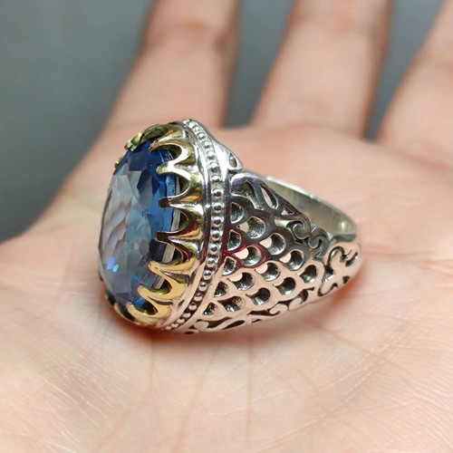 Original Blue Topaz Real Topaz For Men Sterling Silver 925 Ring Birthstone Gift - Picture 5 of 5