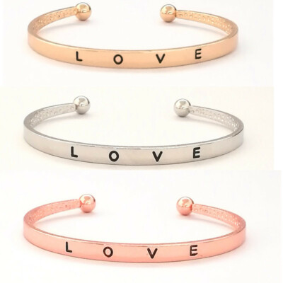 Silver Bangle Bracelet Open Cuff Bangle Ins Letter Engraved Love