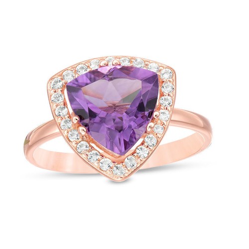 Rose Gold Plated Silver Ring With 2.15 Ct. Trillion Cut Amethyst & Topaz Size 7 - Picture 4 of 6