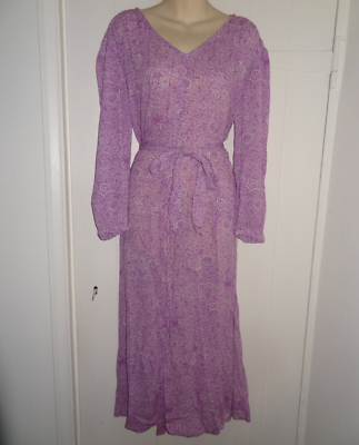 White Stuff size M light purple flowy dress with white shell pattern 3/4  sleeve | eBay UK