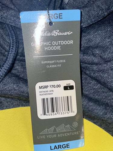 NWT Men's Eddie Bauer Large Heavyweight Graphic Hoodie Blue Mountains MSRP: $70 - Bild 12 von 12