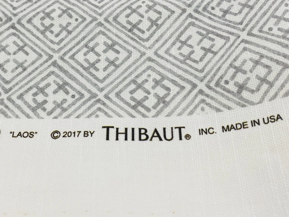 Thibaut Asian Geometric Linen Print Uphol Fabric- Laos / Grey 2.75 yd F972619 - Image 3 of 4