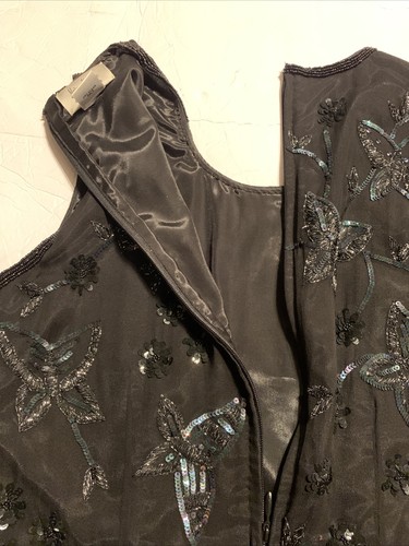 VTG NEIMAN MARCUS SILK  BLACK SEQUIN BEADED SLEEVELESS EVENING BLOUSE TOP MEDIUM - Picture 3 of 12