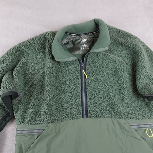 New Balance Sweater Mens L Green Fleece Half Zip Outdoor Utility Kangaroo Pocket - Foto 2 di 22