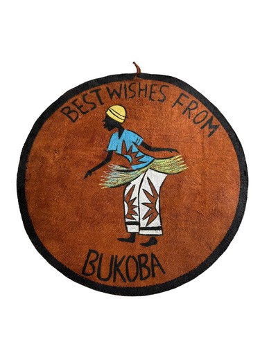 Precioso tapiz africano pintado a mano textil Tanzania Bukoba recuerdo vintage - Imagen 1 de 5