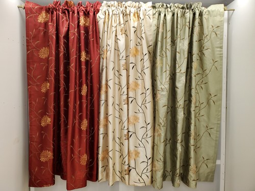 Avalon Faux Silk Rod Pocket Floral Ivy Curtain Ensemble Panel or Valance - Picture 1 of 25