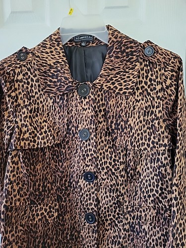 Elementz Jacket Size L Leopard Print Button Up Lined 3/4 Sleeve Cotton - Picture 5 of 14