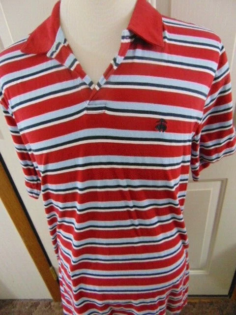Brooks Brothers Logo RED White Blue Short Sleeve Polo Shirt Size Large GUC-EXC