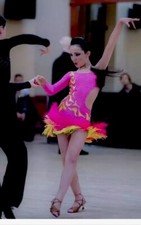 ballroom dance competition dress latin Sz Xxs Pink Yellow