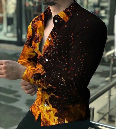 Button Up Shirt Men's Baroque Fashion Casual Party Long Sleeve Tee Classic Dress - Picture 4 of 11
