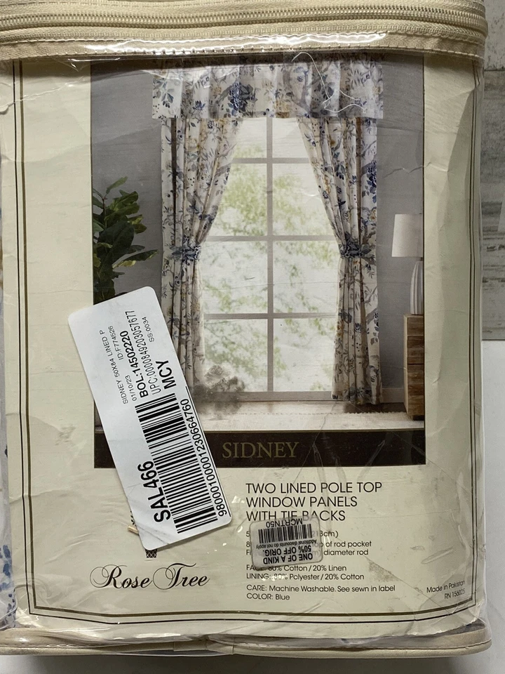 Rose Tree Sidney Two Lined Pole Top Window Panels With Tiebacks Floral - Image 3 of 4