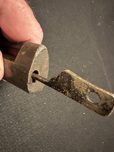 Unusual Primitive Antique Brass Lock and Key - Picture 5 of 7