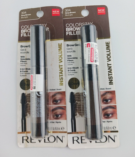 2 PACK REVLON BROW FIBER FILLER WATERPROOF & SMUDGEPROOF 304 GRAY BROWN - Picture 1 of 6