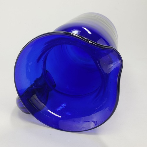 Rare Cobalt Blue Glass Pitcher 1940s Hand Blown with Pontil & Applied Handle - Picture 12 of 14