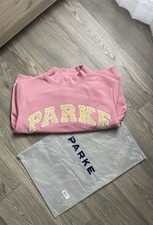 PARKE Pink L/XL Crewneck Pullover Sweatshirt Fleece Logo Embroidered Cotton