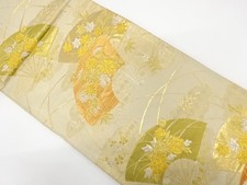 7426275: JAPANESE KIMONO / ANTIQUE FUKURO OBI / SILK / WOVEN MAPLE LEAVES