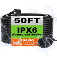 Best USEDOM IPX6 50 FT Outdoor Extension Cord Waterproof, 16/3 Gauge Black Heavy