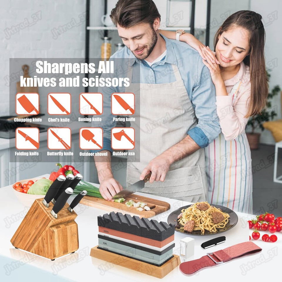 Knife Sharpening Stone Set Professional Whetstone 4 Side Grit 400/1000 ...