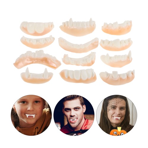 12 Piezas Dientes de Halloween Divertidas Dentaduras Infantiles Fiesta Decoraciones Falso Demonio - Imagen 12 de 12