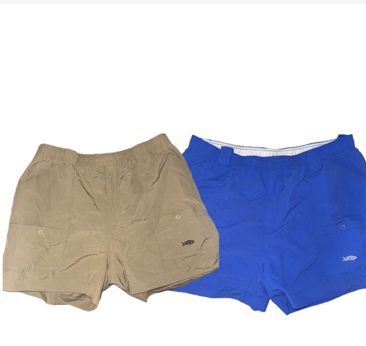 AFTCO Shorts MENS 44 Blue & Khaki Nylon Fishing Cargo Hiking Camping 2 Pairs