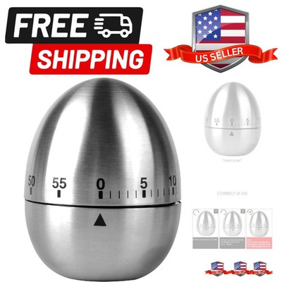 NEW Stainless Steel Creative Mechanical Rotate Timer Egg Shape Manual Countdown