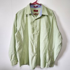 Chaps Green Slim Fit Dress Shirt Mens 17.5 34/35 Button Front Pocket L/S