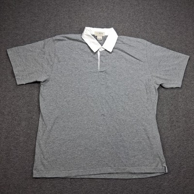 J.Crew Polo Shirt Mens XL Gray White Contrast Collar Cotton Short Sleeve Casual