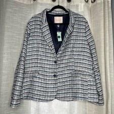 NWT Hutch Anthropologie Tweed Preppy Blazer White Blue Pink Women's Size 2X