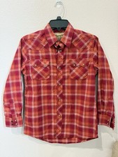 Boys Wrangler Retro Western Shirt Size Large Red Plaid Peral Snap Button Cowboy