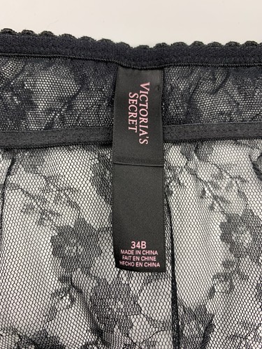 Lencería Babydoll Victoria's Secret 34B Corbata Frontal Encaje Negro Rosa Demi Tazas - Imagen 6 de 8