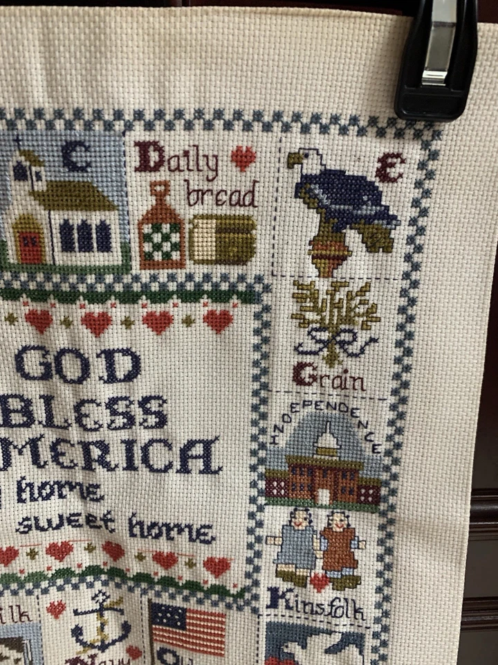 Finished Complete Vintage Paragon God Bless America Counted Cross Stitch Canvas - Image 4 of 4