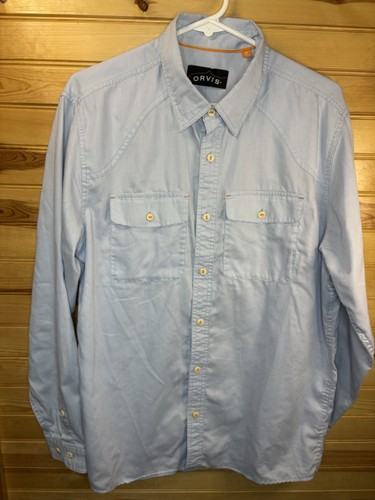 Orvis Trout Bum Button Down L/S Men’s Fishing Athletic Shirt Light Blue Medium - Picture 2 of 7