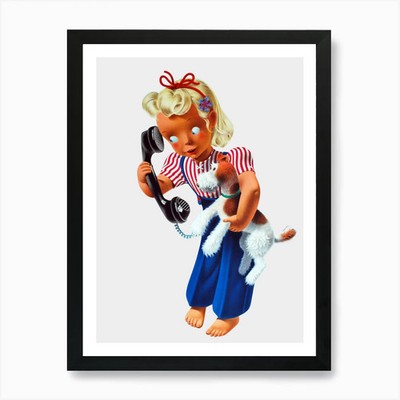 Kleines Mädchen spricht am Telefon Ar Gerahmtes Wandbild Poster Leinwanddruck Bild