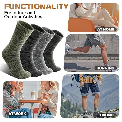 Merino Wool Warm Boot Hiking Socks Thermal Extra Thick Medium Green/Black/Grey - Bild 7 von 7