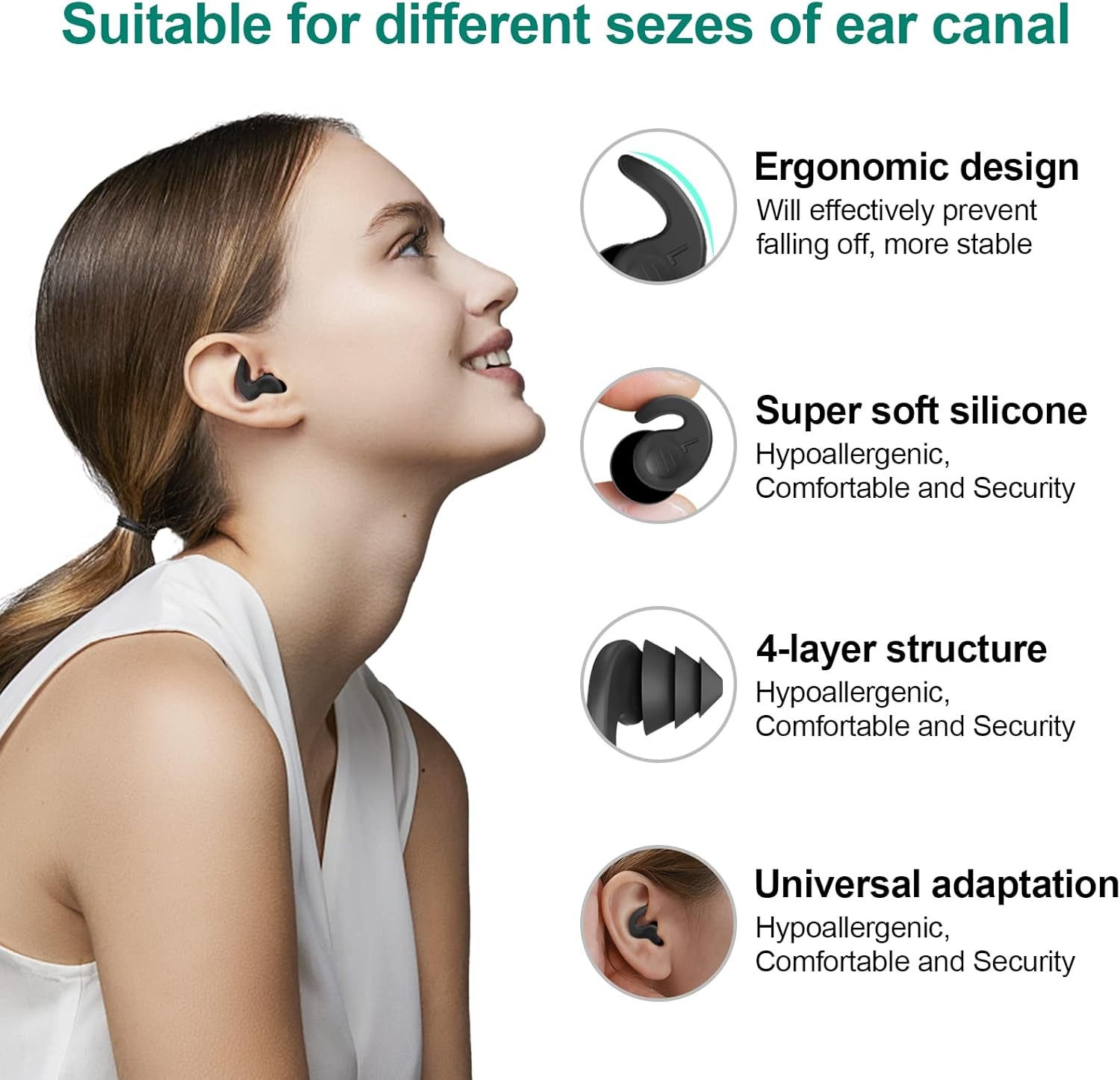 Swimming Ear Plugs for Adults,3 Pairs Waterproof Reusable Silicone Swim Earplugs