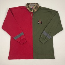 Y2K Tommy Hilfiger Polo Shirt Mens XL Red Green ColorBlock Rugby Pullover VTG